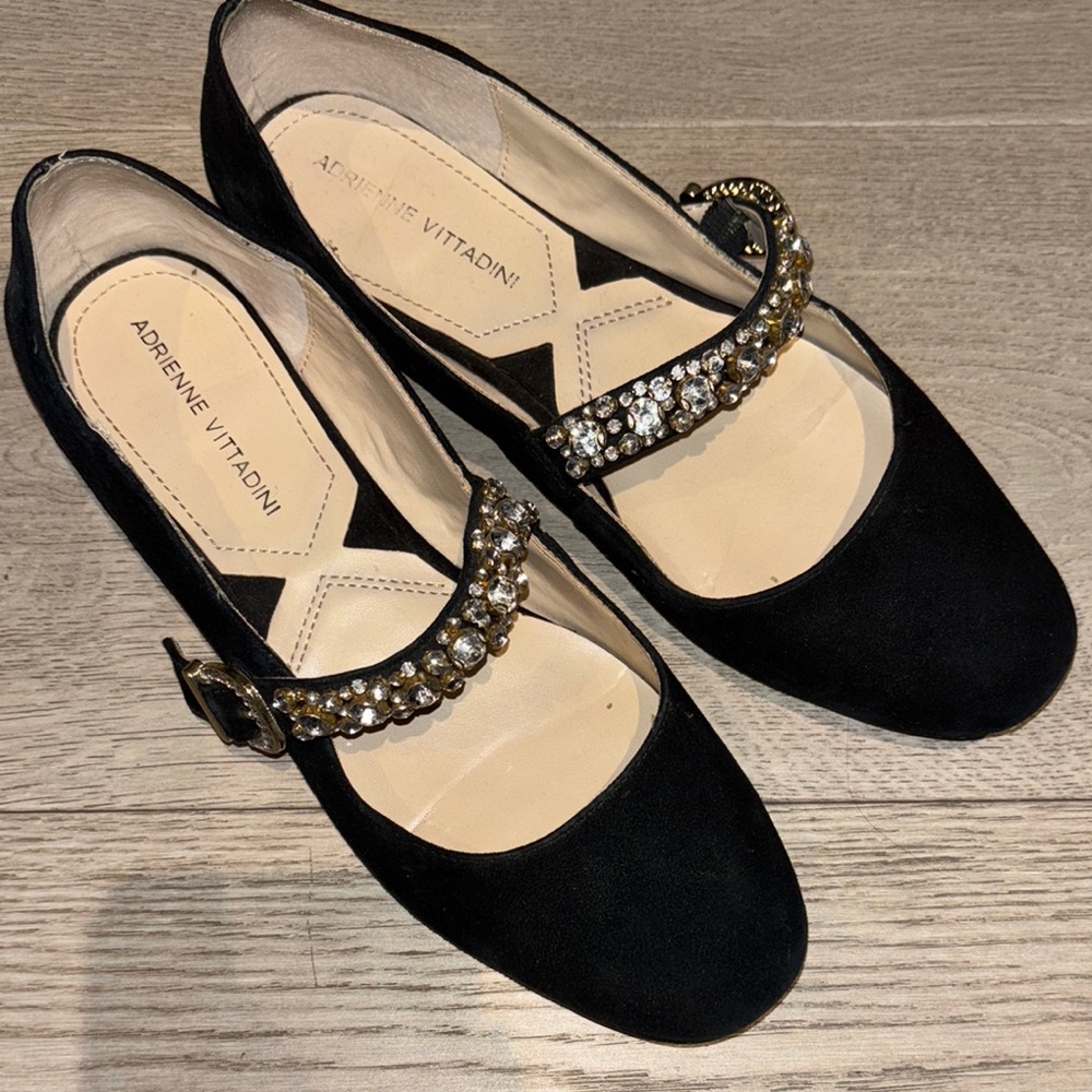 Adrienne Vittadini Black velvet and crystal flats 6/6.5